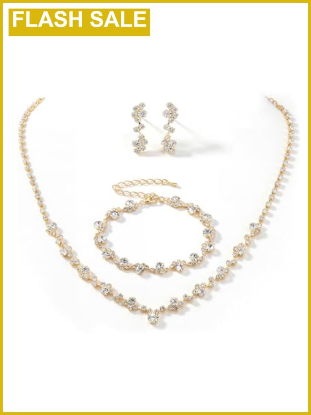 Crystal Necklace Earrings Set Bridal Wedding Rhinestone Jewelry Women Brides
